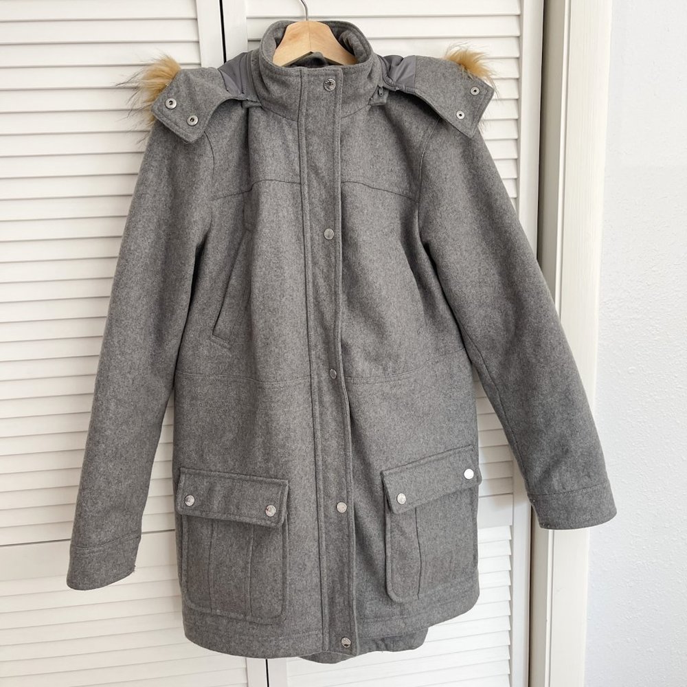 Express Wool Zip Hooded Peacoat, Sz M
